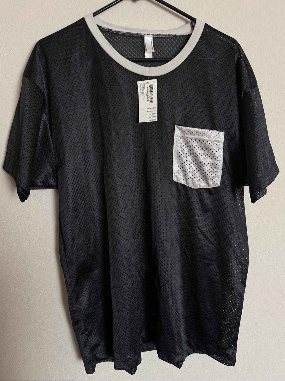 American Apparel Black Mesh Jersey with Grey Trim and Pocket Accent